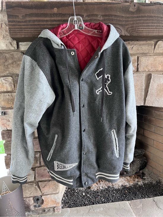 Baseballism Other - Gray Baseballism Hooded Varsity Jacket with Red Lining Medium